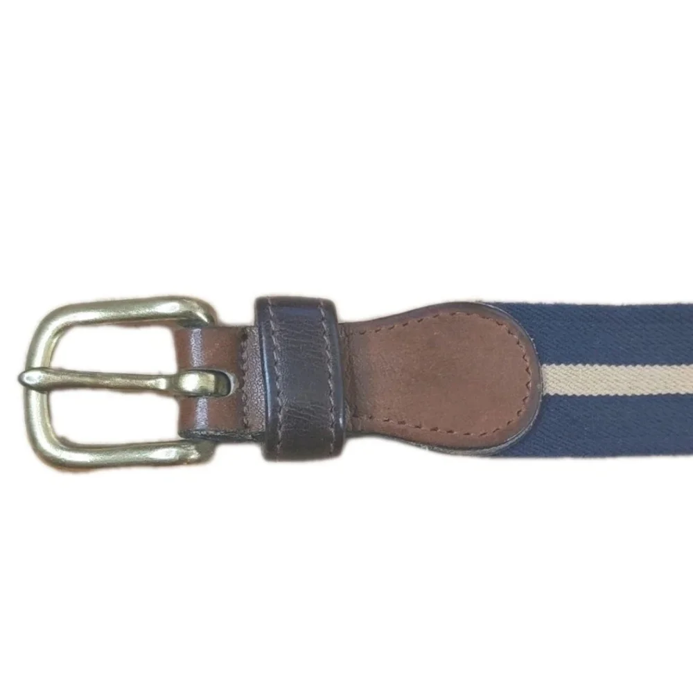 Coach Navy Tan Stripe Stretch Canvas Leather Golf Belt Sz 28 Vtg 90s Y2k Preppy